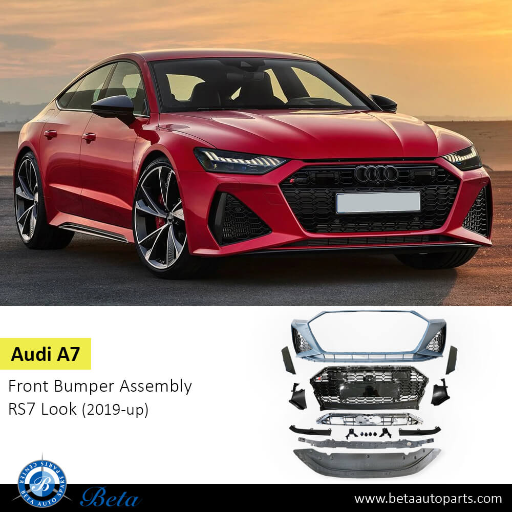 Front Bumper Assembly with PDC and Radiator Grille RS7 Look for Audi A7 2019-Up models after fixing Front Bumper Assembly with PDC and Radiator Grille RS7 Look for Audi A7 2019-Up models after fixing